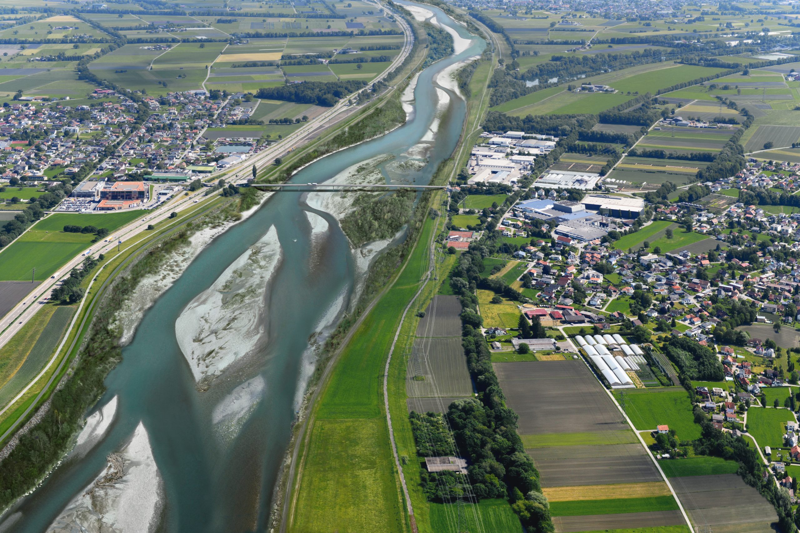 Kriessern Mäder Visualisierung der Rhesi-Gestaltung des Rheins