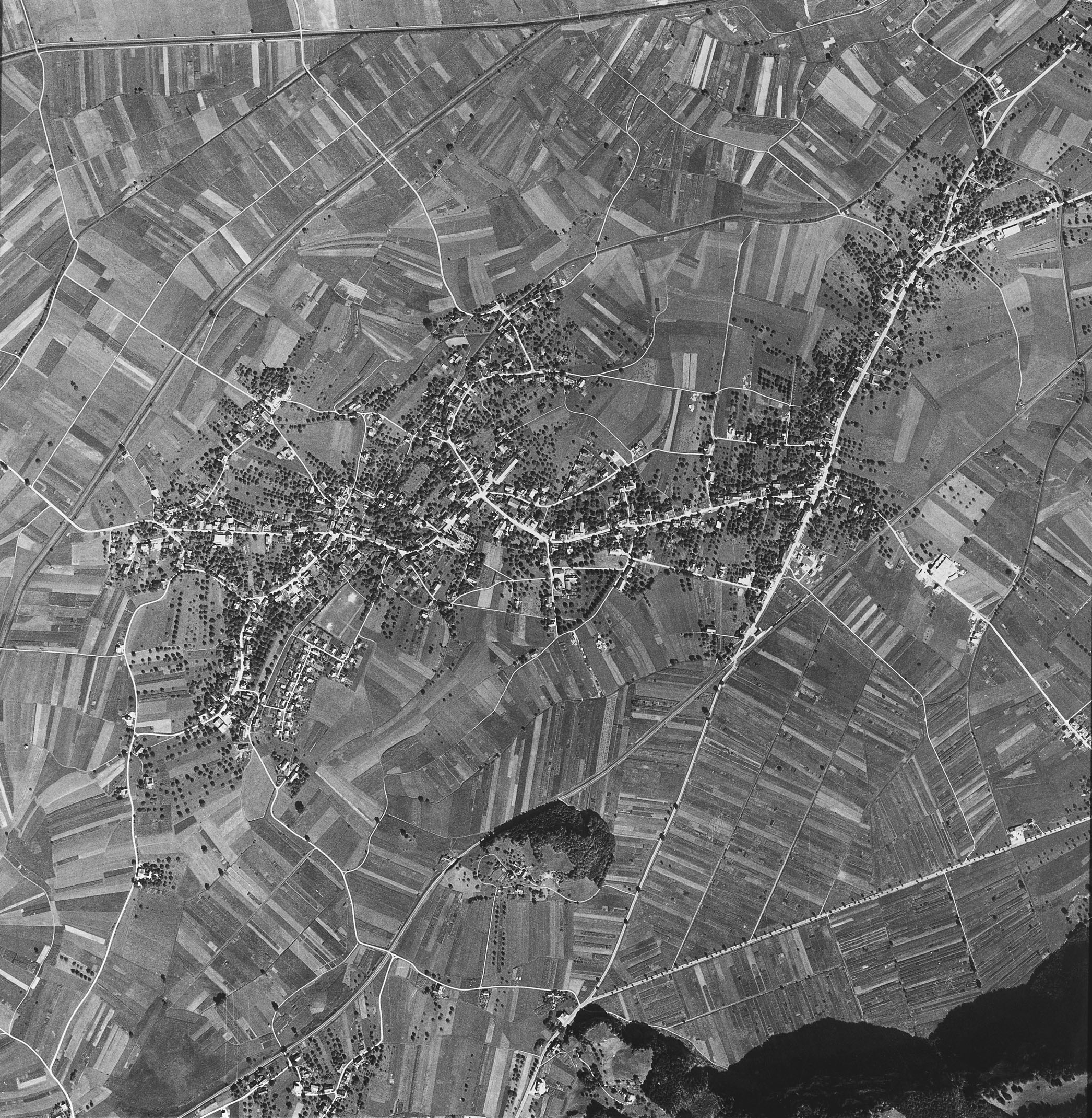 Ein Luftbild der Gemeinde Altach aus dem Jahre 1950